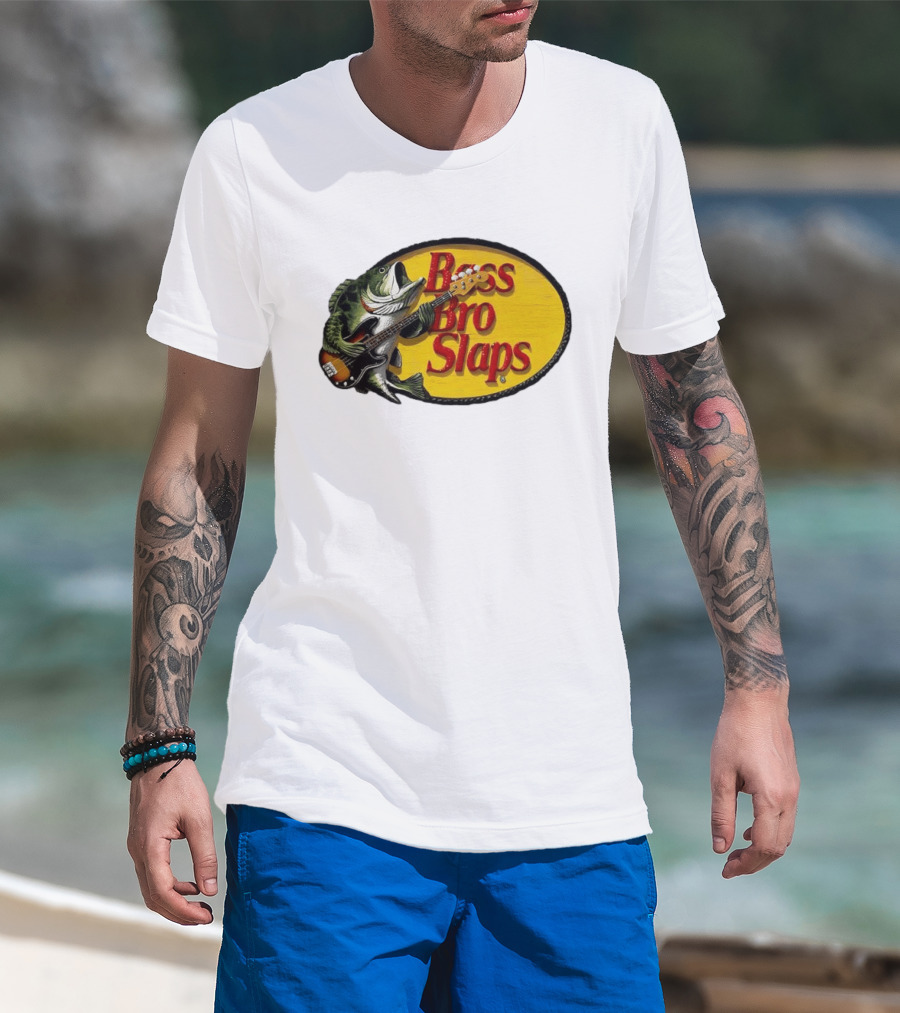 Bass Bro Slaps Fish Playing Electric Guitar T-Shirt