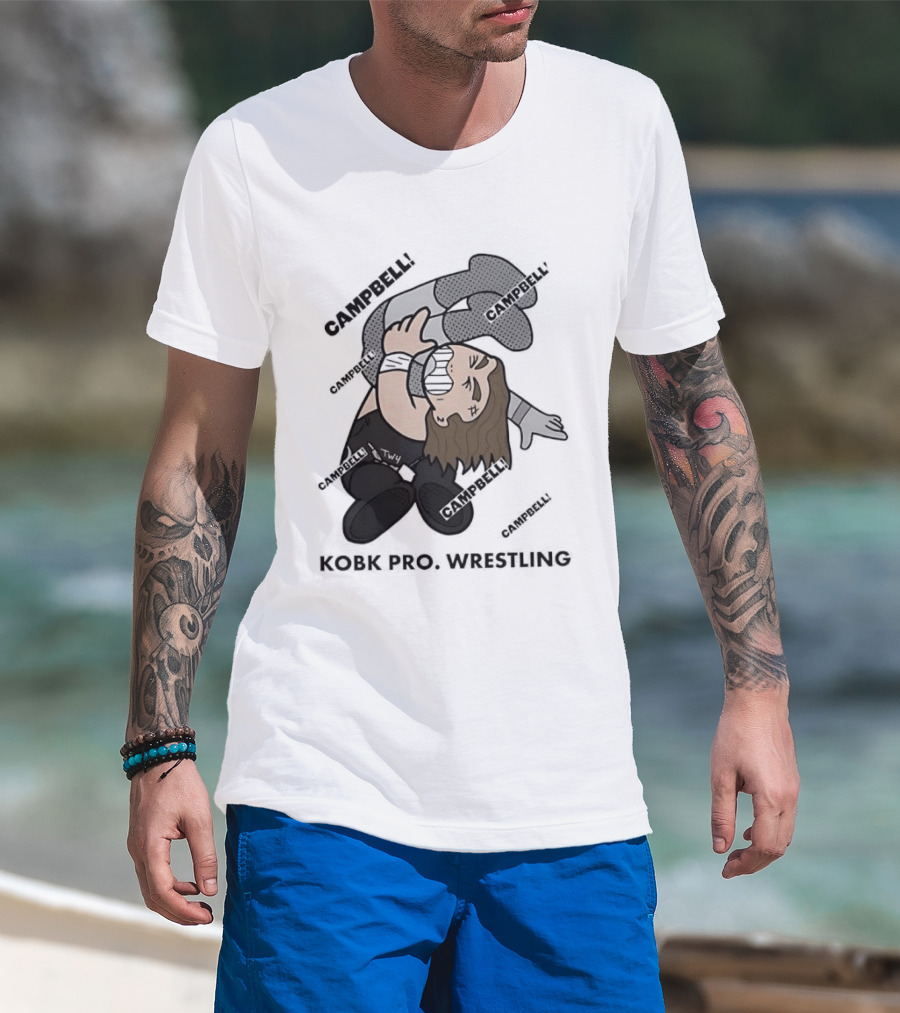 Campbell Kobk Pro Wrestling Black Gloved Wrestler Pinning Move T-Shirt