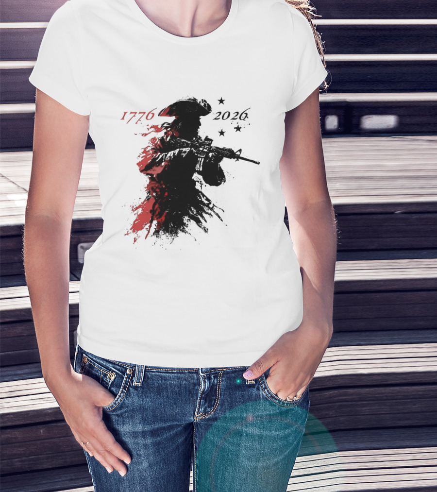 Patriotic Soldier 1776 2026 Black And Blood Rifle Painting T-Shirt