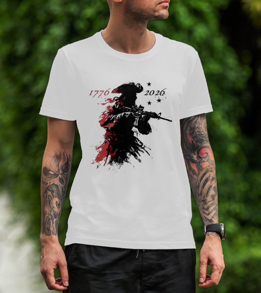 Patriotic Soldier 1776 2026 Black And Blood Rifle Painting T-Shirt