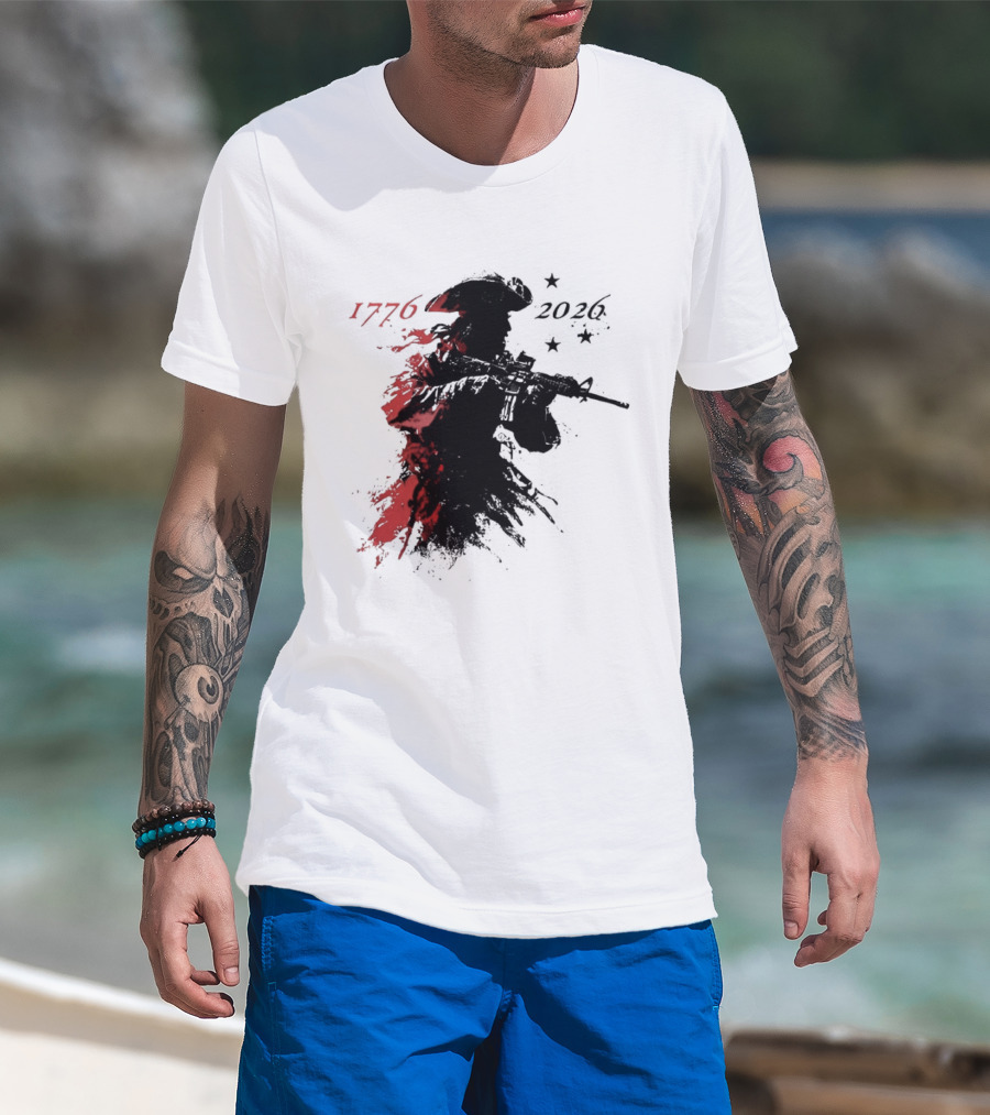 Patriotic Soldier 1776 2026 Black And Blood Rifle Painting T-Shirt