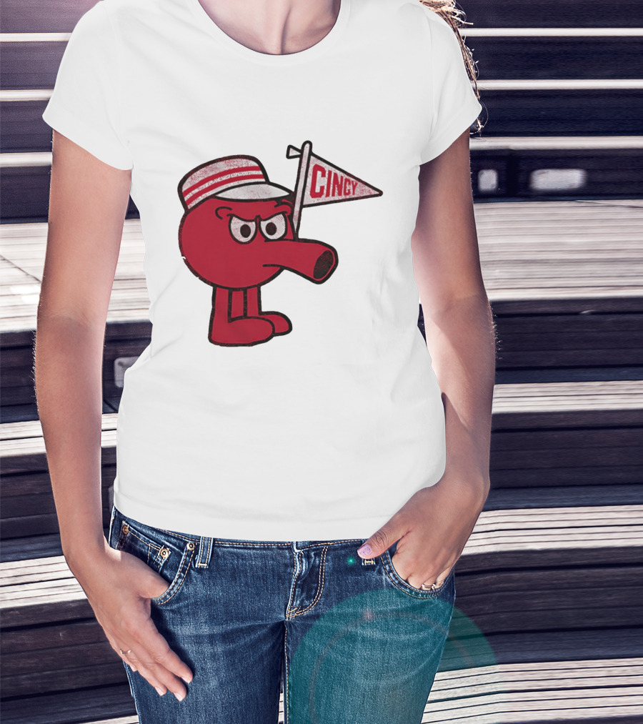 Redbert Cincinnati Reds Queen City Cincy Flag 8 Bit T-Shirt