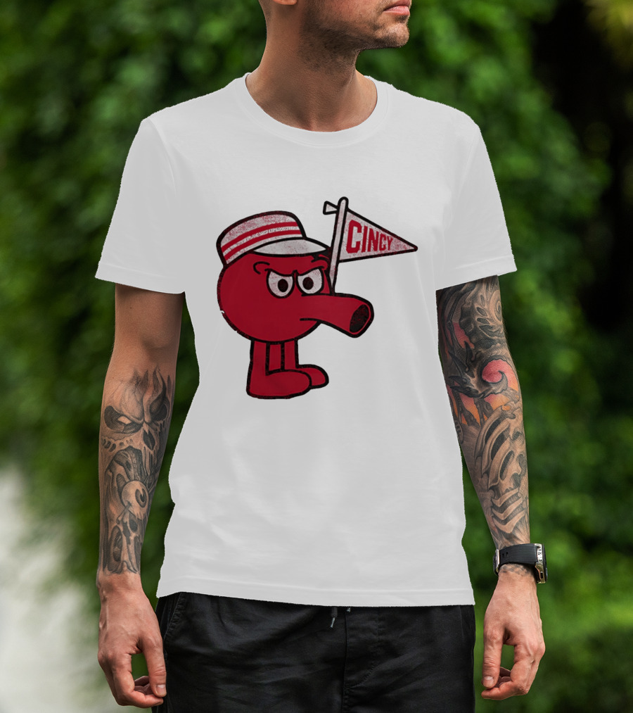 Redbert Cincinnati Reds Queen City Cincy Flag 8 Bit T-Shirt