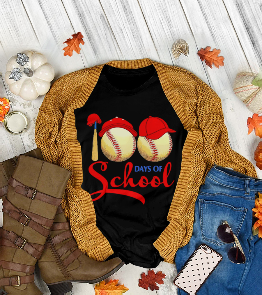 100 Days of School Baseball Hat Celebration T-Shirt
