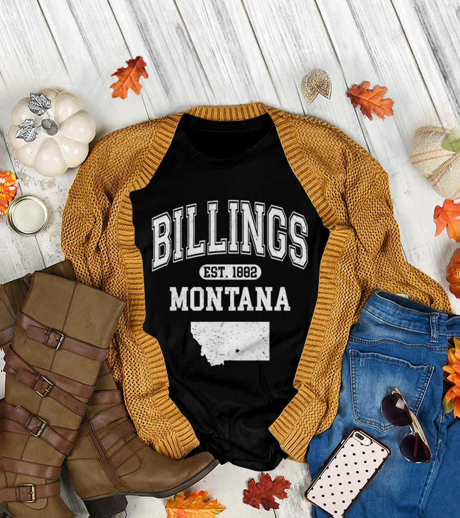 Billings Montana Est 1882 Varsity with State Map T-Shirt