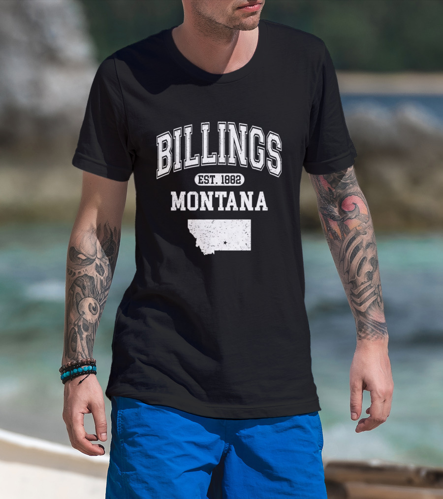 Billings Montana Est 1882 Varsity With State Map T-Shirt