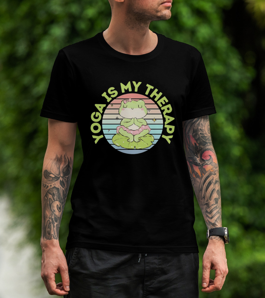 Frog Yoga Is My Therapy Cute Pastel Lotus Pose T-Shirt