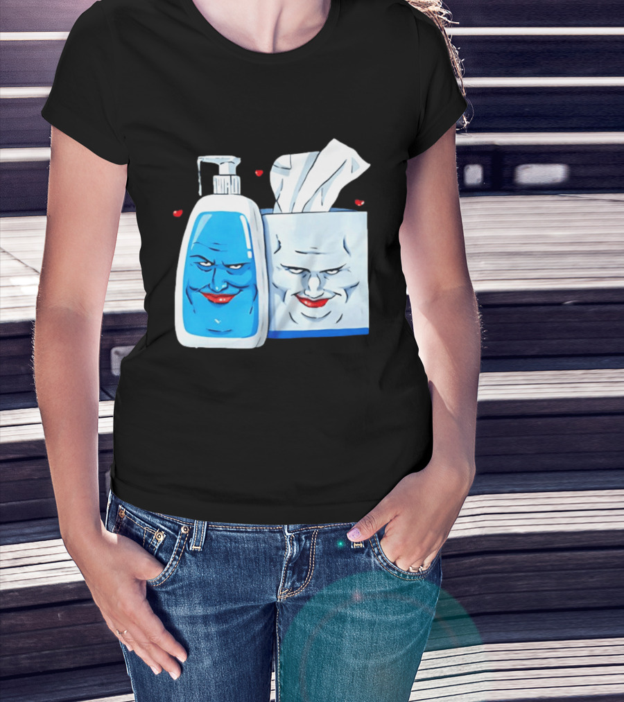 Smiling Blue Lotion Bottle And Tissue Box Meme With Red Lips And Hearts T-Shirt