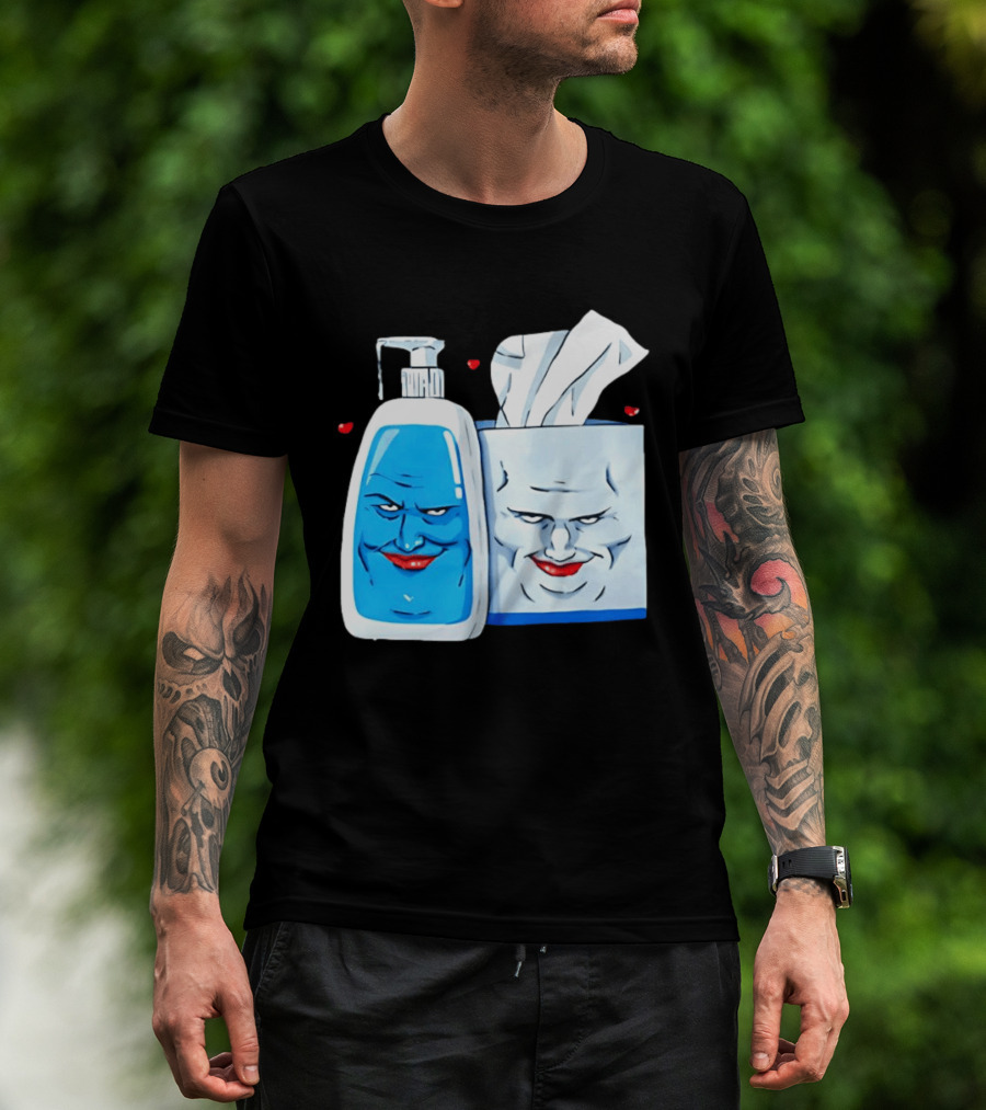 Smiling Blue Lotion Bottle And Tissue Box Meme With Red Lips And Hearts T-Shirt