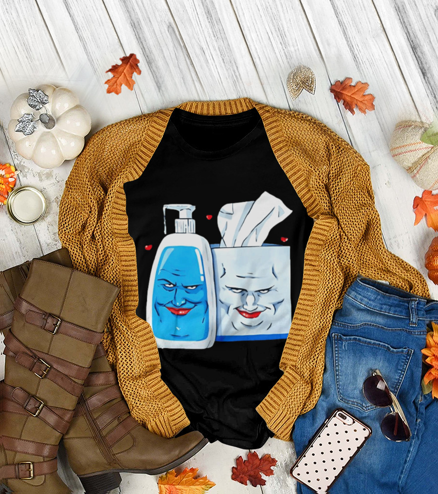 Smiling Blue Lotion Bottle and Tissue Box Meme with Red Lips and Hearts T-Shirt
