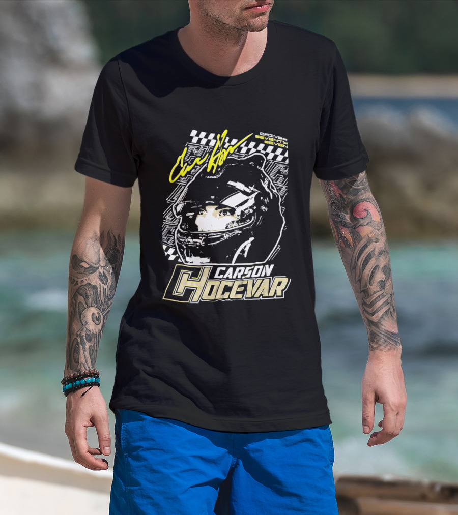 Carson Hocevar Signature Racing Helmet Image Checkered Flag Spire Motorsports 77 T-Shirt