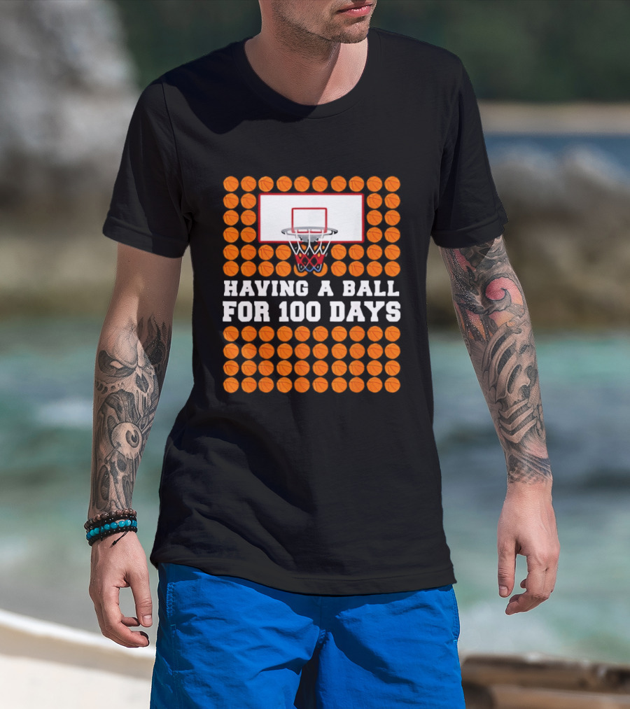 100 Days Of School Basketball Fun 100th Day Balls T-Shirt