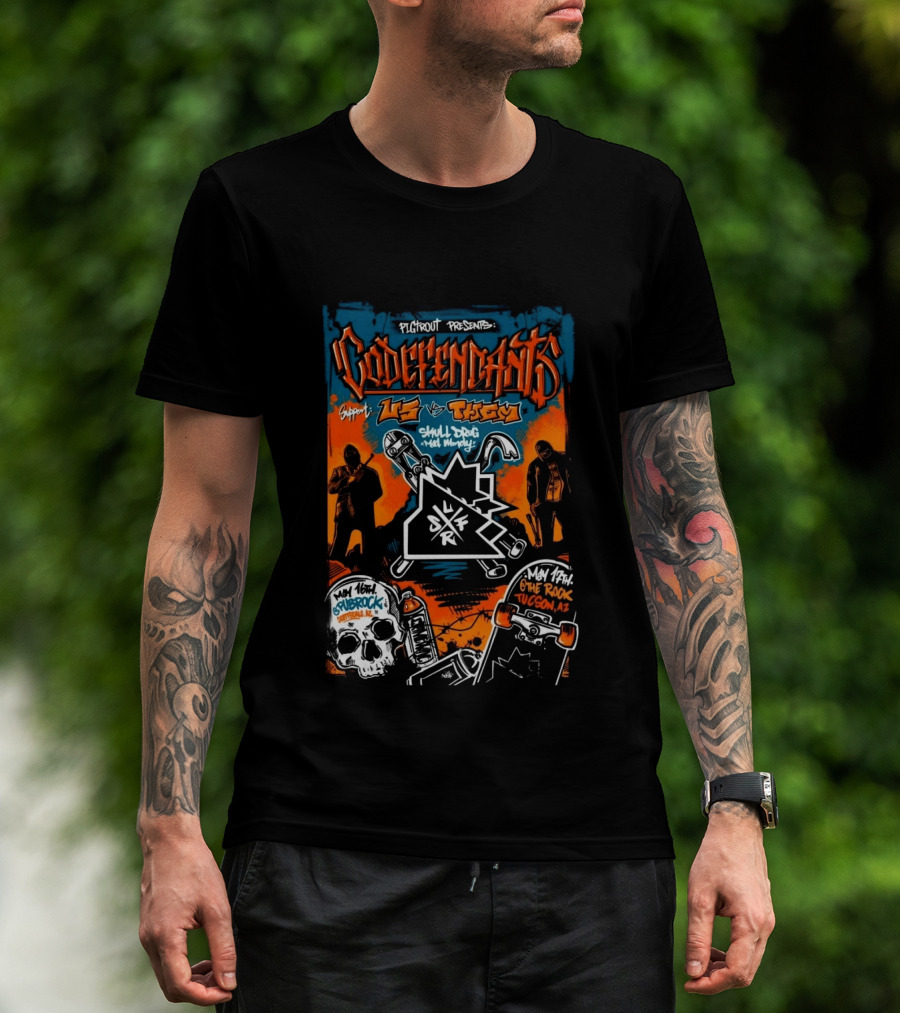 Codefendants Pigifront Presents Us Vs Them May 16 2026 Flagstaff AZ Skateboard Skull Drugs Black And Orange T-Shirt