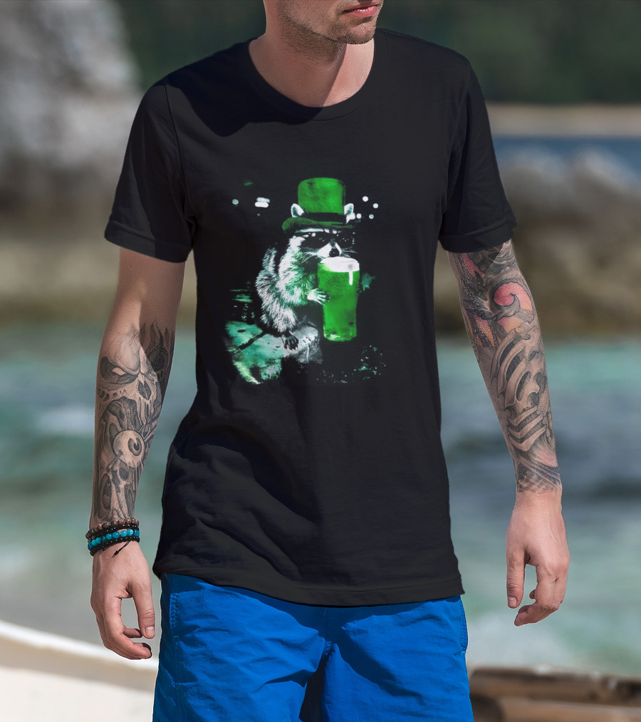 Drunk Irish Raccoon With Green Beer St Patricks Day 2026 T-Shirt