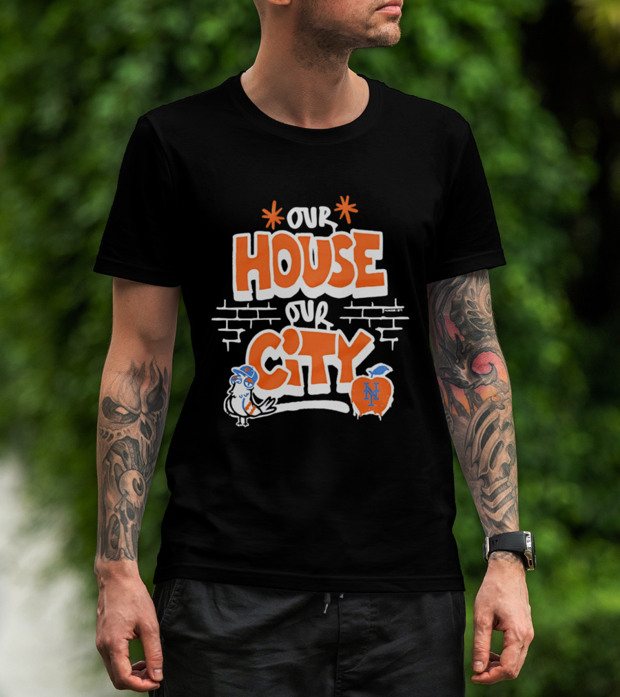 New York Mets Our House Our City Team Logo Pigeon And Apple T-Shirt