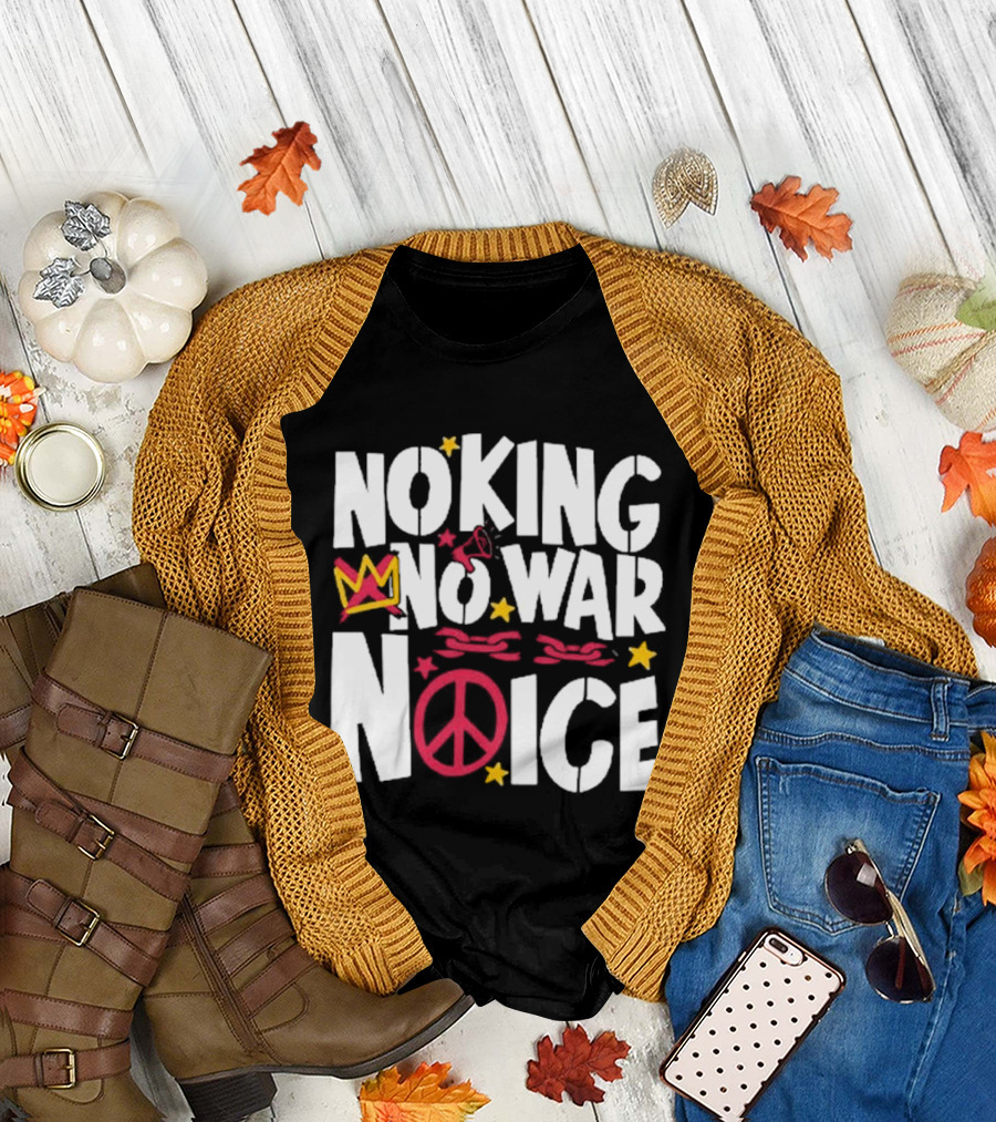 No King No War No ICE Peace Symbol Red Crown Yellow Stars T-Shirt