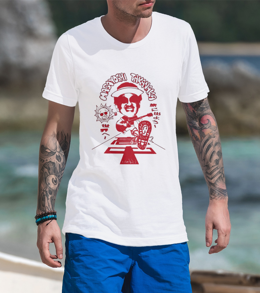 Masayoshi Takanaka Super Takanaka World Tour 2026 Caricature Art Red And White T-Shirt