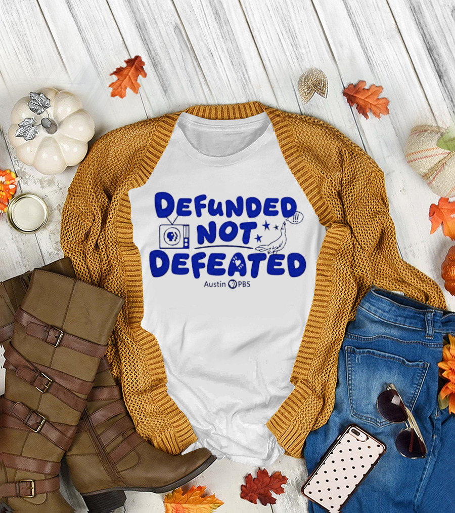 Defunded Not Defeated Austin PBS Vintage Television and Bird T-Shirt