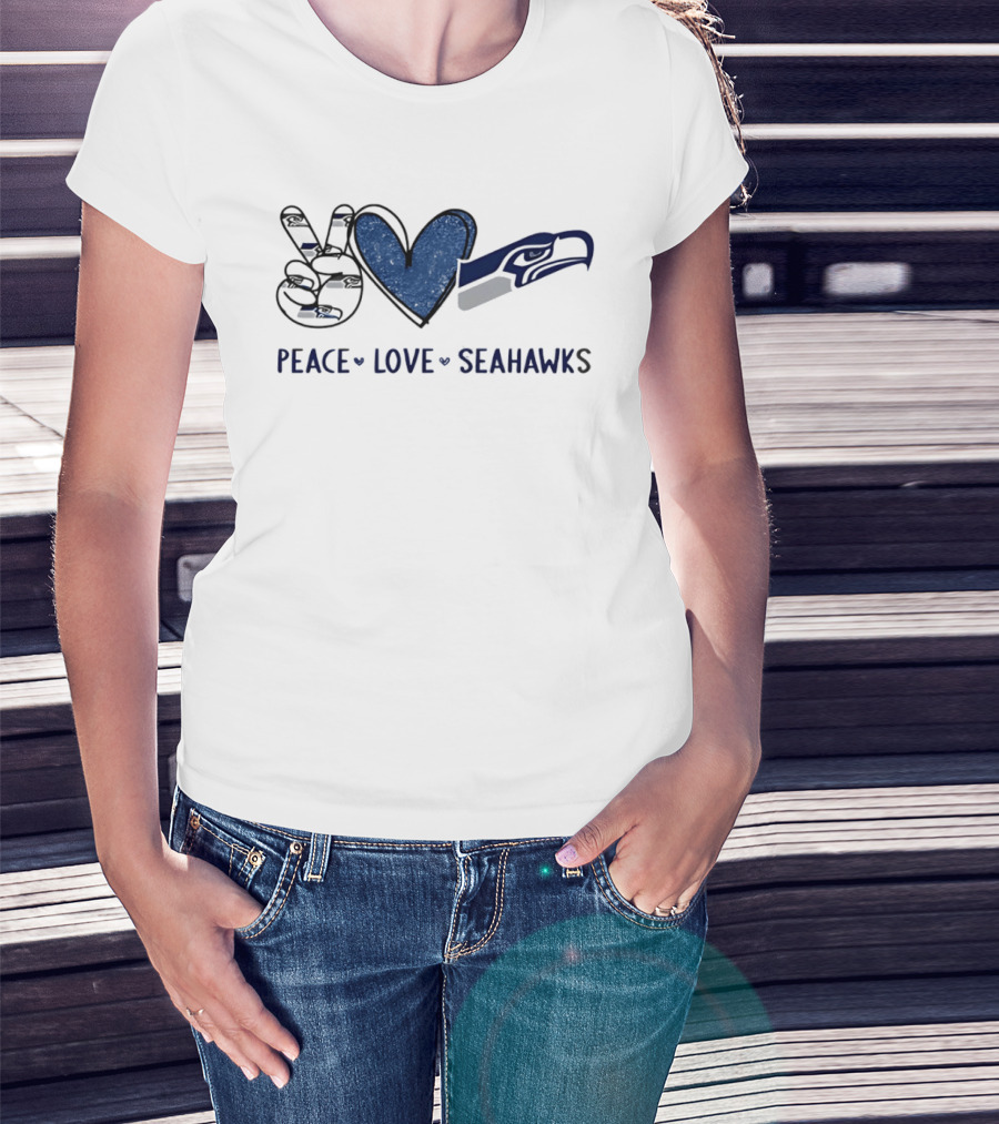 Peace Love Seattle Seahawks Blue Heart T-Shirt