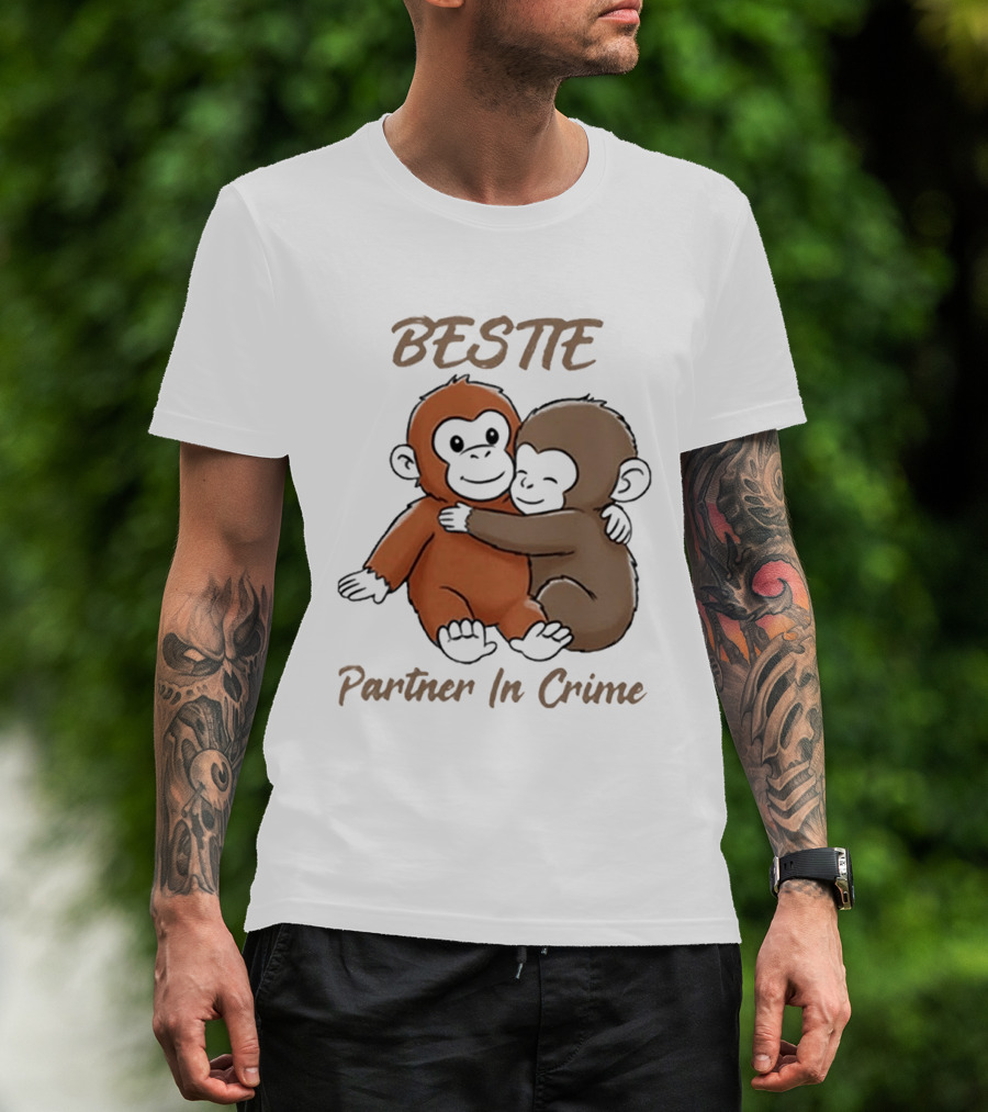 Bestie Partner In Crime Cute Monkey Hug Friendship T-Shirt