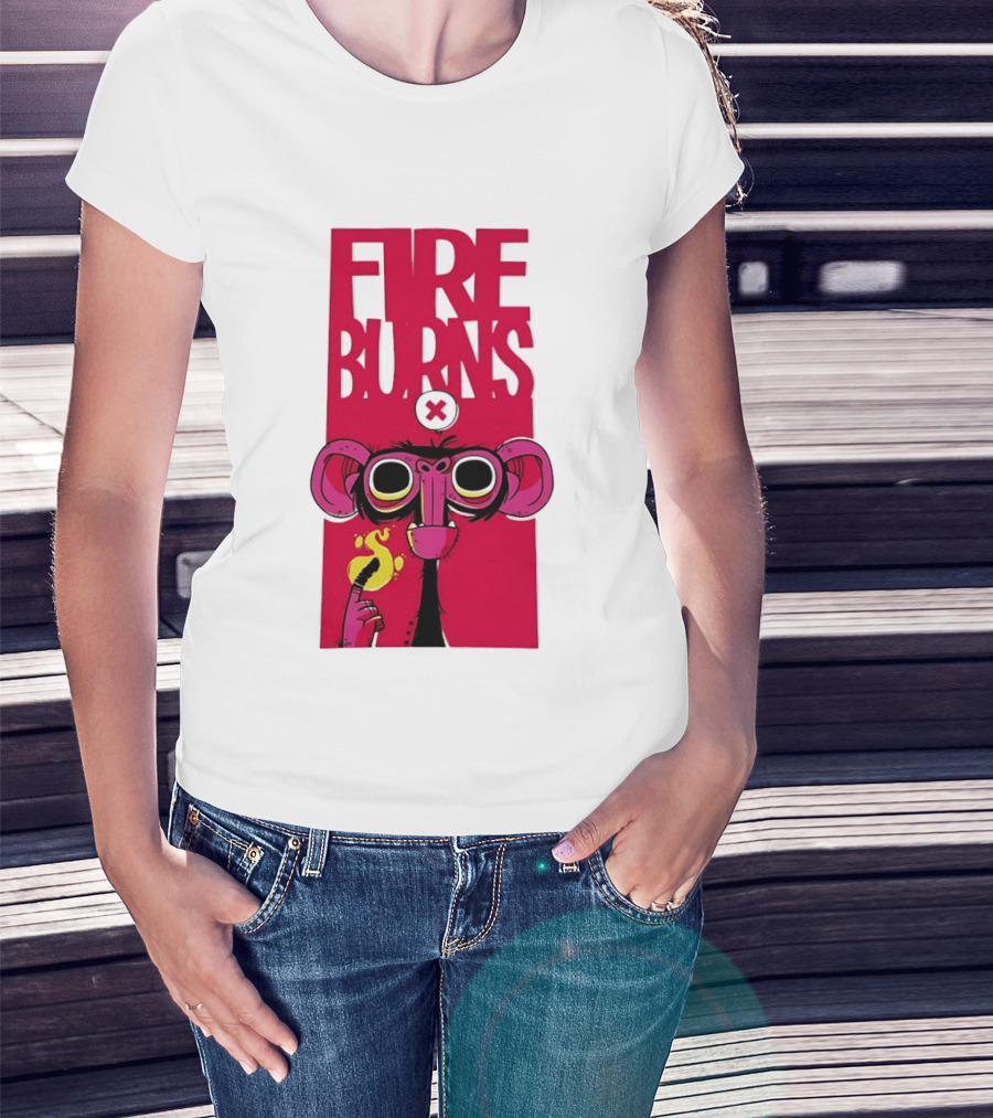 FIre Burns Monkey With Burning Hand T-Shirt