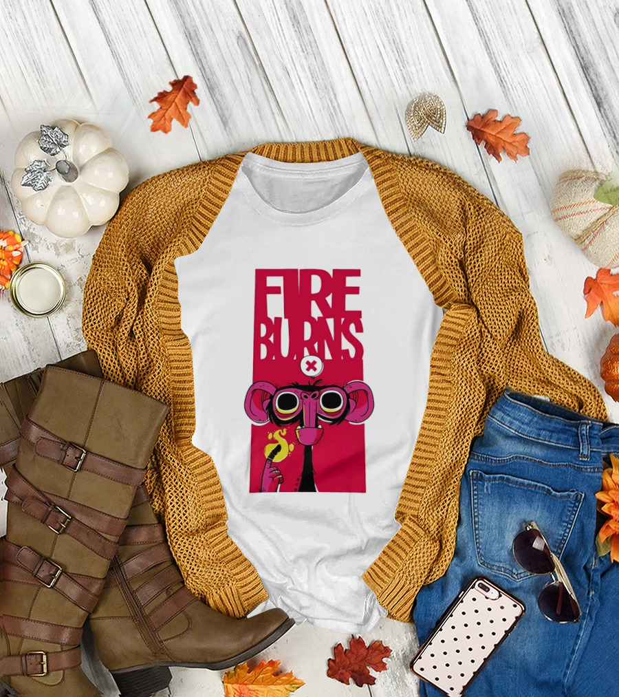 FIre Burns Monkey with Burning Hand T-Shirt