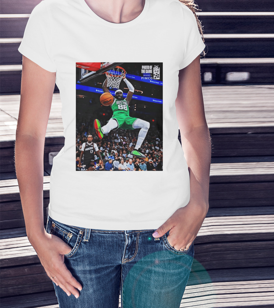 Neemias Queta Boston Celtics Dunk Action Photo With PIMCO At NBA Game T-Shirt