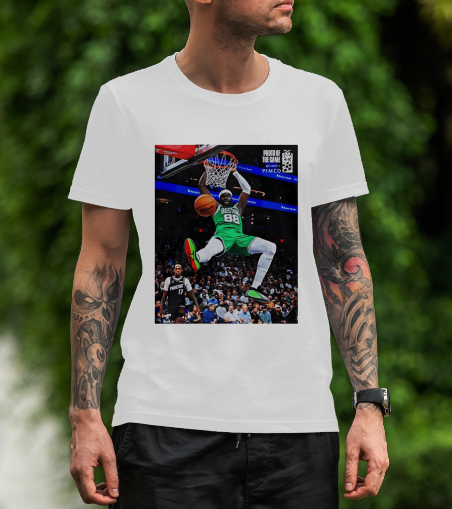 Neemias Queta Boston Celtics Dunk Action Photo With PIMCO At NBA Game T-Shirt