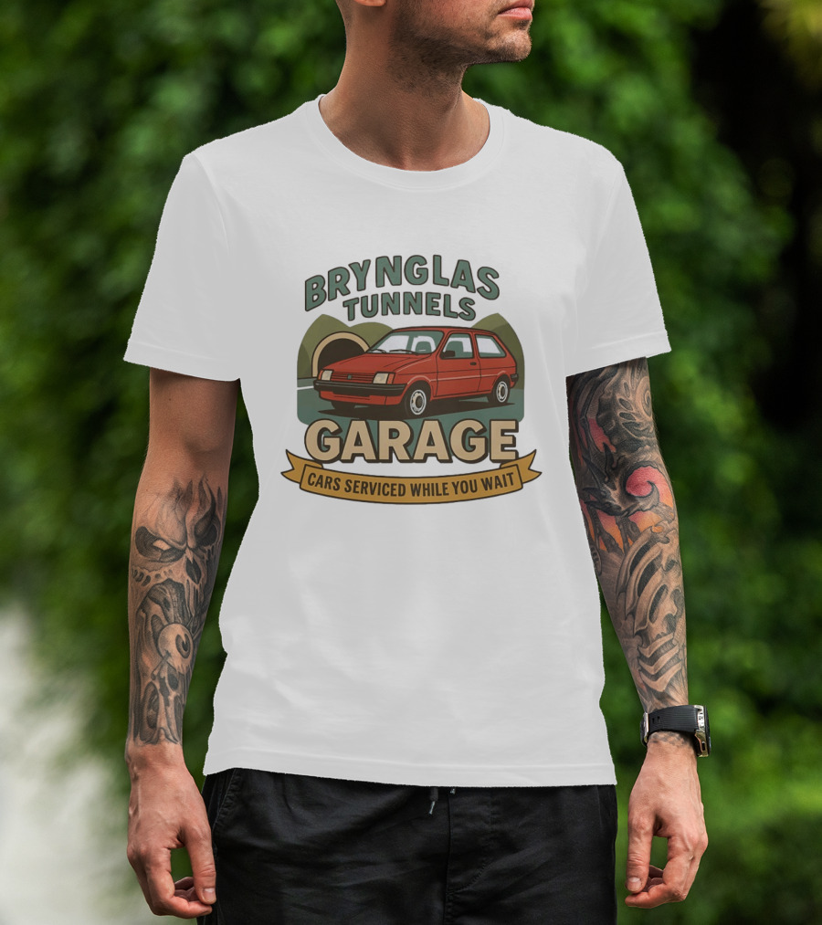 Brynglas Tunnels Garage Red Car Service Cars Serviced While You Wait T-Shirt
