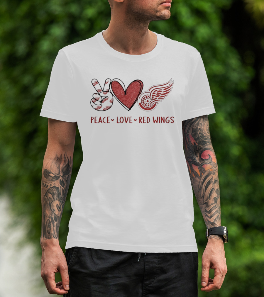 Peace Heart Love Red Wings Detroit Hockey Team T-Shirt