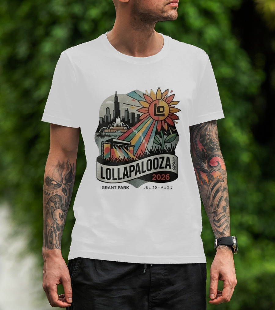 Lollapalooza 2026 Chicago Grant Park Skyline Sunflower Festival T-Shirt