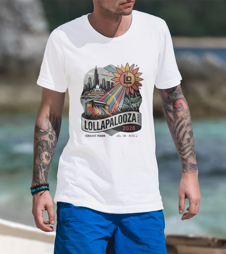 Lollapalooza 2026 Chicago Grant Park Skyline Sunflower Festival T-Shirt
