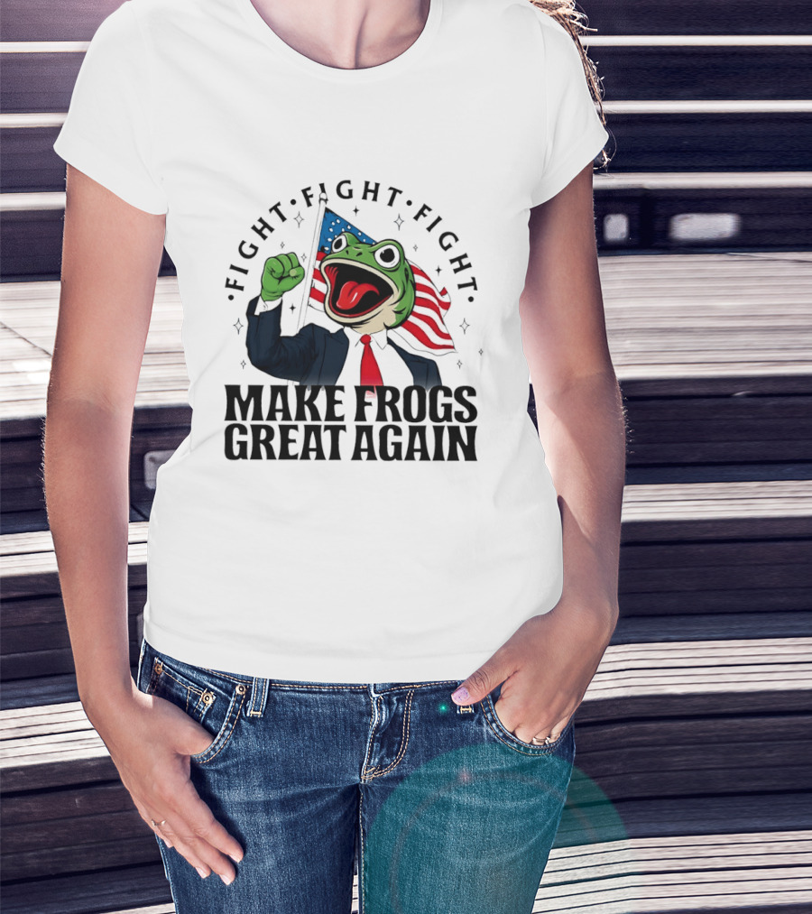 Fight Fight Fight Pepe Suit Make Frogs Great Again USA Flag T-Shirt