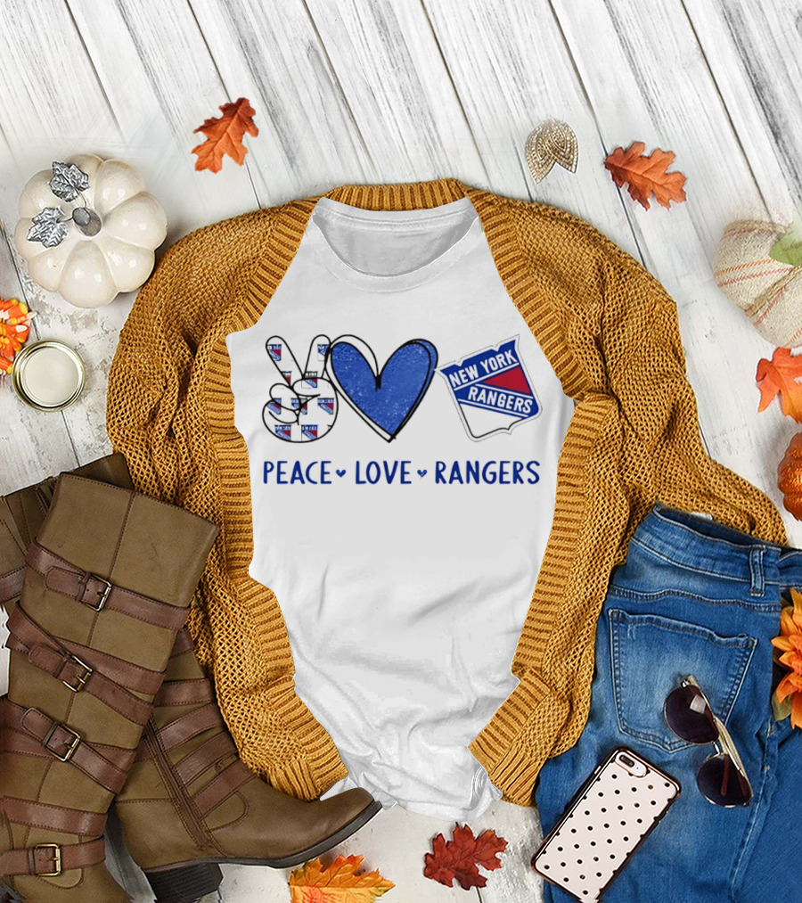 New York Rangers Peace Love Rangers Hands Heart Sign T-Shirt