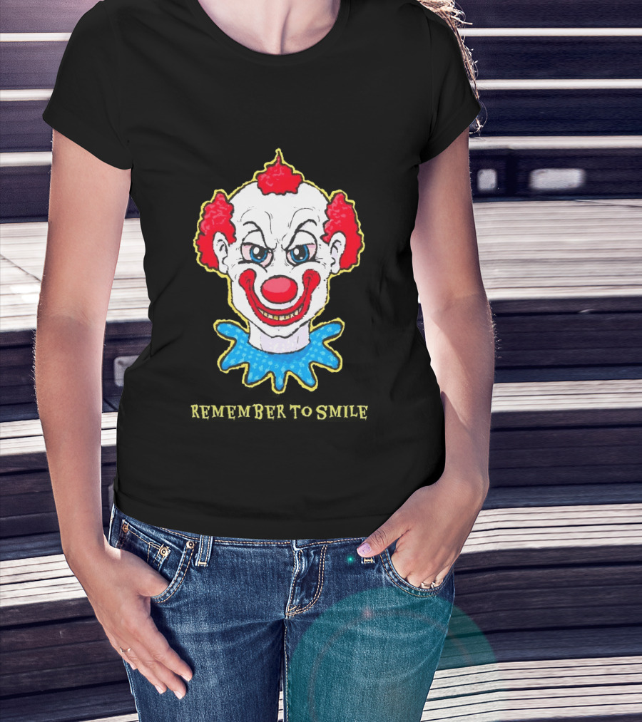 Evil Clown Remember To Smile Creepy Red White Blue T-Shirt