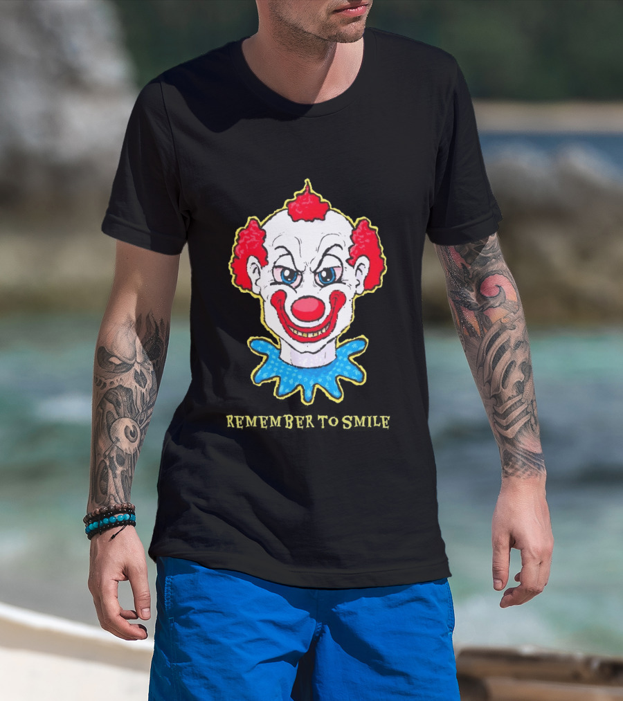 Evil Clown Remember To Smile Creepy Red White Blue T-Shirt