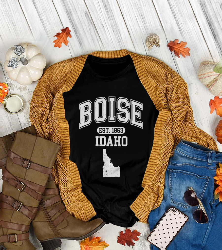 Boise Idaho Est 1863 Varsity Map T-Shirt
