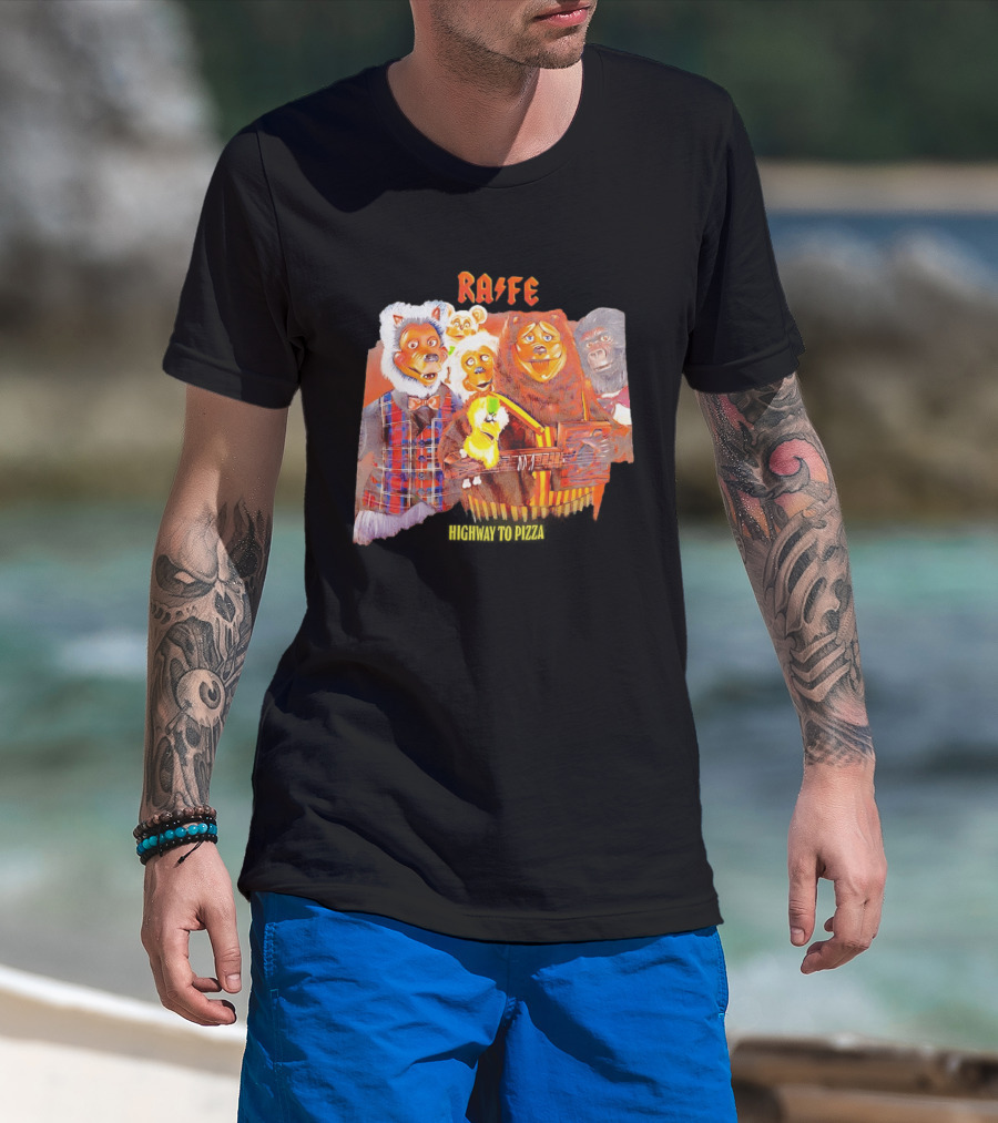 Rafe Highway To Pizza Characters With Animals And Guitar T-Shirt