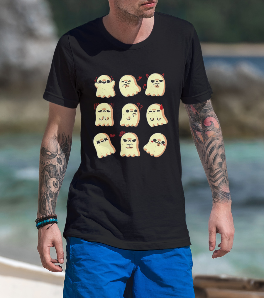 Ghost Emotions Cute Cartoon Ghosts With Various Expressions Halloween T-Shirt