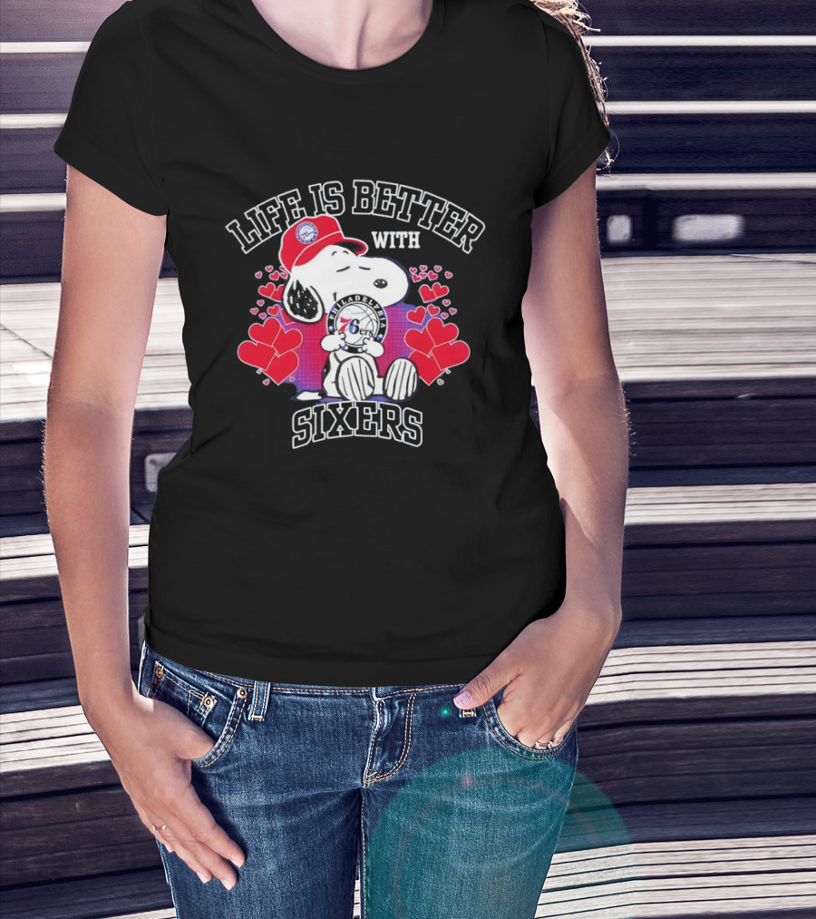 Life Is Better With Philadelphia 76ers Snoopy Hearts T-Shirt