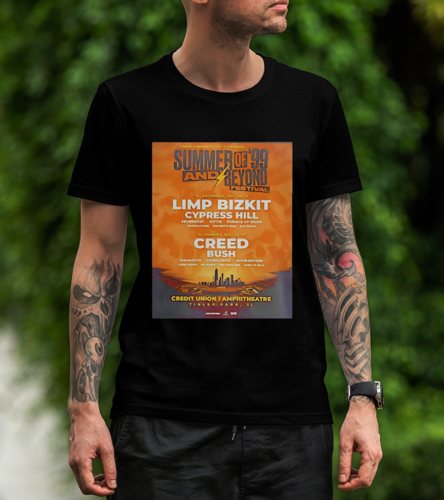 Creed Presents Summer Of '99 And Beyond Festival 2026 Full Lineup With Limp Bizkit And Creed At Credit Union Amphitheatre Tinley Park Illinois T-Shirt
