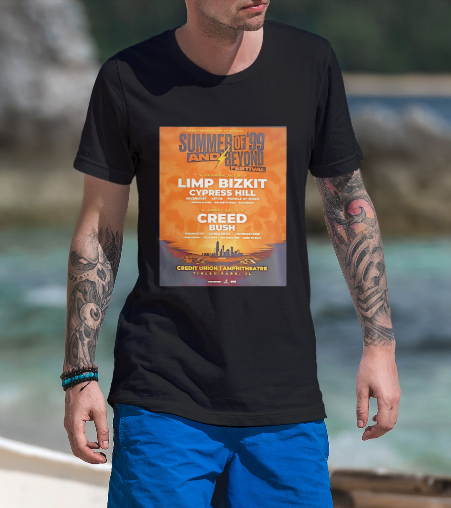 Creed Presents Summer Of '99 And Beyond Festival 2026 Full Lineup With Limp Bizkit And Creed At Credit Union Amphitheatre Tinley Park Illinois T-Shirt