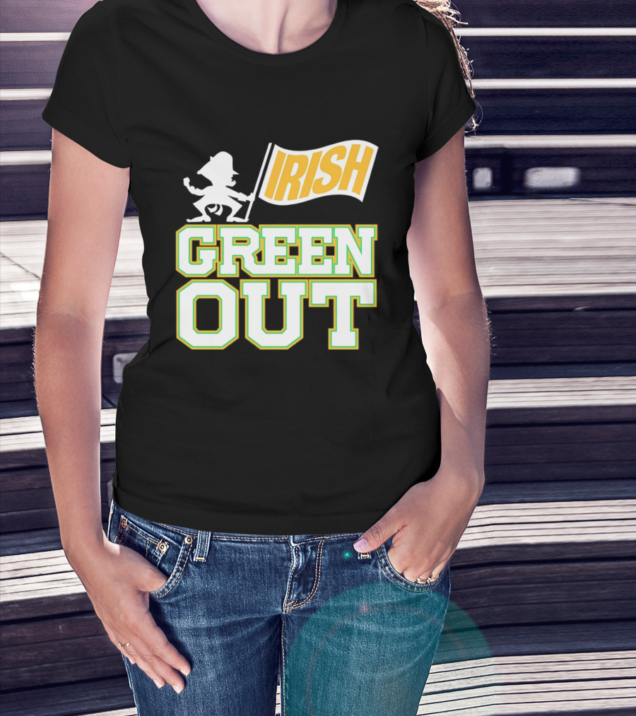 Notre Dame Fighting Irish Green Out Iconic Leprechaun Flag T-Shirt