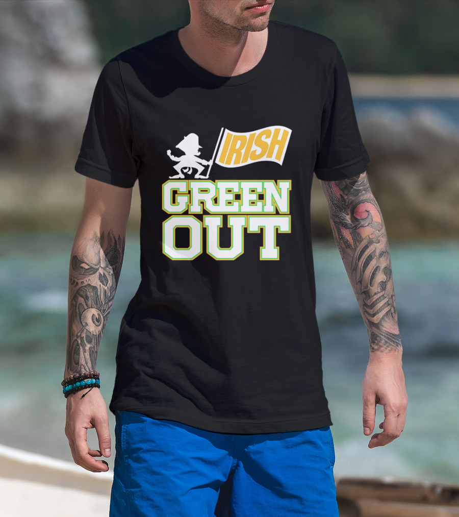 Notre Dame Fighting Irish Green Out Iconic Leprechaun Flag T-Shirt