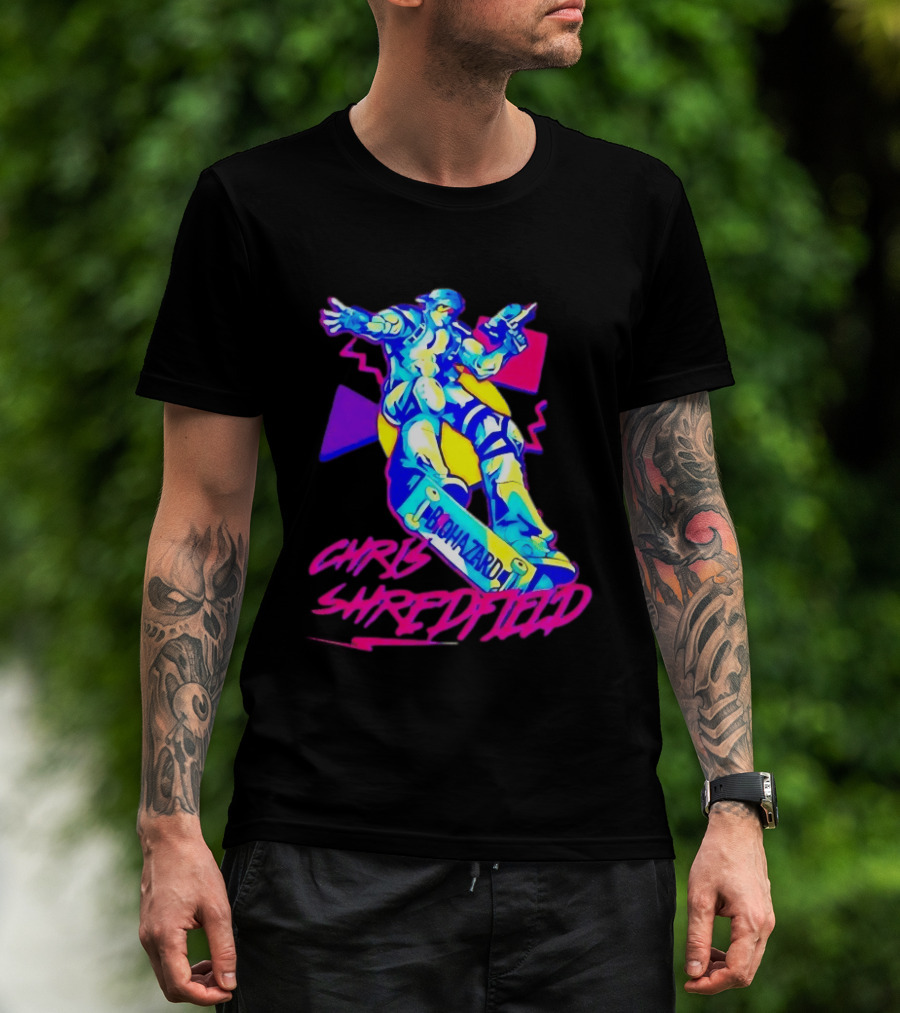 Chris Shredfield Brohazard Skateboarding Robot Neon T-Shirt
