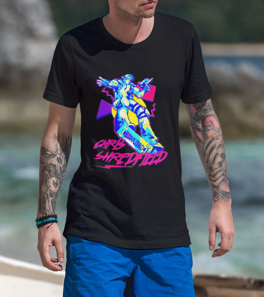 Chris Shredfield Brohazard Skateboarding Robot Neon T-Shirt