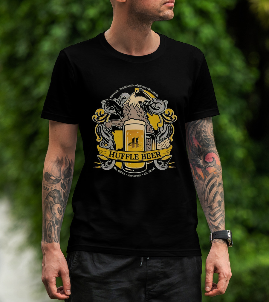 Huffle Beer Cerevisia Traditionalis Optimae Qualitatis 990 D C Badge With And Badger T-Shirt