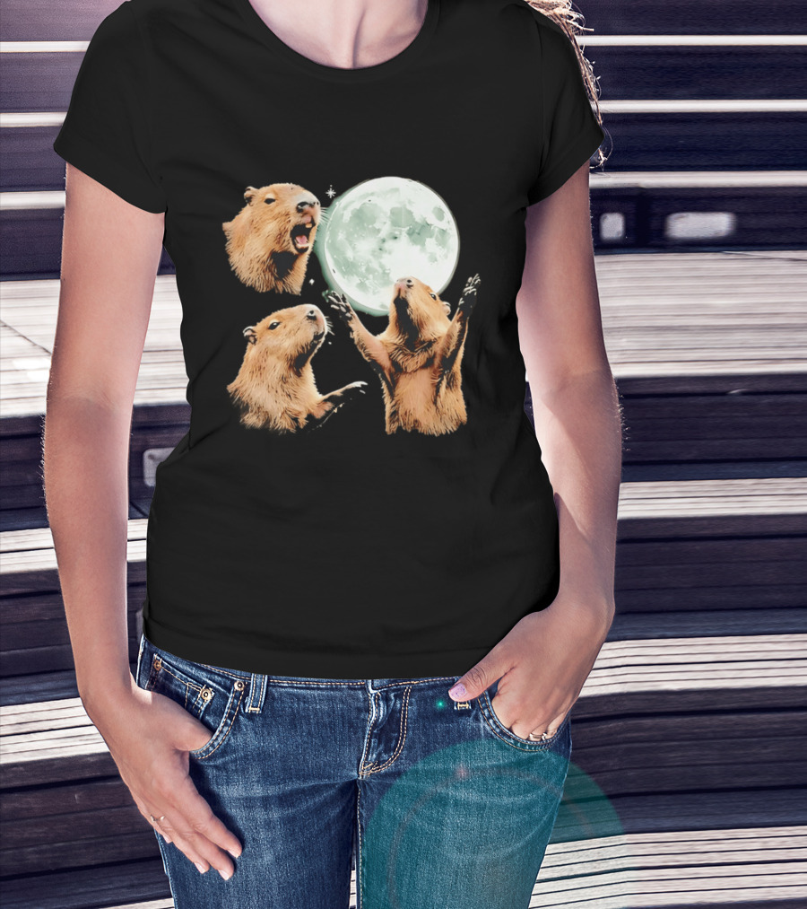 Capybara Howling At Full Moon Tranquility T-Shirt