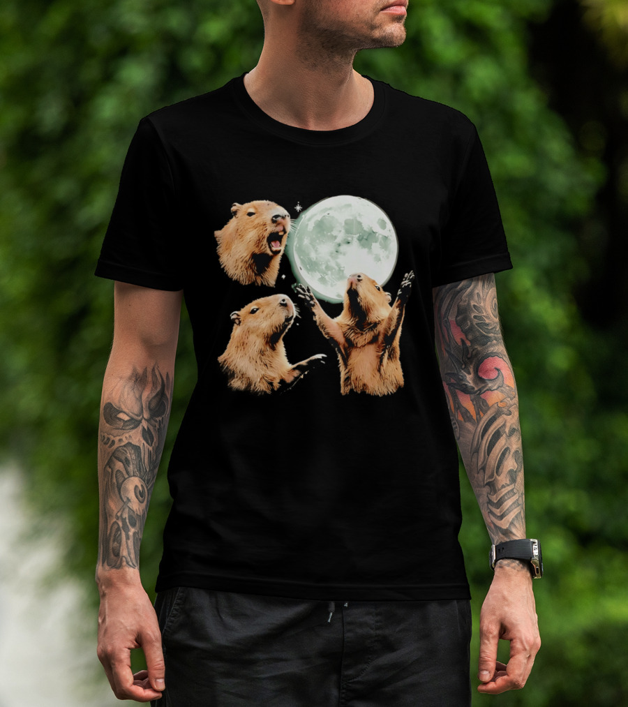 Capybara Howling At Full Moon Tranquility T-Shirt