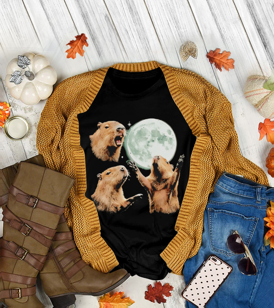 Capybara Howling at Full Moon Tranquility T-Shirt